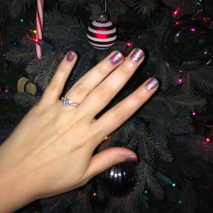 Look at my nails by my Christmas tree!